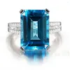 Cluster Ringe Hoyon S925 Silber Farbe Luxus Quadrat Saphir Kristall Topas Diamant Damen Ring Hochzeit Schmuck Zubehör