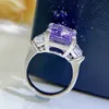 2024 Rulalei Original Wedding Rings Luxury Jewelry Pure 100% 925 Sterling Silver Radiant Shape Amethyst Moissanite Diamond Gemstones Party Women Bridal Ring Gift