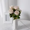 Kwiaty dekoracyjne sztuczna gałąź róży realistyczne aksamitne zielone liście łodyga 10pcs wielokrotne użycie sztucznej rośliny kwiatowej do domu