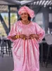 Etniska kläder glänsande bazin riche femme toppkvalitet original långa klänningar med halsduk afrikansk daglig fest