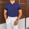 Polos pour hommes 2024 Été Social Tricot Slim Polo Solide Couleur Chemise Hommes À Manches Courtes Fit Casual Homme