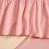 Conjuntos de ropa para bebés y niñas, conjunto de ropa de verano de punto con costillas y botones de manga voladora, Tops acampanados, pantalones acampanados, trajes de 2 uds.