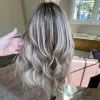 Ash Blonde Body Wave 13x4 Spets Front Mänskligt hår Wig Transparent mörkgrå färgad Remy peruk Spets frontala syntetiska peruk för kvinnor