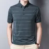 Men's Polos Streetwear Fashion Men Short Sleeve Striped Polo Shirts Summer Basic Male Clothes Business Casual Loose Social Smooth Tops 2024