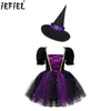 Платья для девочек, детское платье ведьмы на Хэллоуин для девочек, готический костюм призрака, блестящая сетчатая шляпа-пачка, карнавальная вечеринка Пурима, ролевая игра