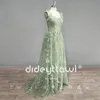 DIDEYTTAWL Real Pos 3D Butterflies Sage Green Tulle Prom Dress 2024 Sweetheart A Line High Slit Fairy Evening Gown 240227