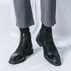 High Boots Dress Elegant Man Top Pointed Toe Shoes Men's Formal Comfortable Zipper Men Black Ankle Botin