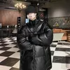 Autumn Winter Black Men Down Puffer Fashion Street Bread Cotton Padded Jacket Pu Leather Parkas Mens Tjock Coat Plus Size