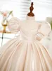 Girl Dresses Simple Flower Dress For Wedding Satin Short Sleeve With Big Bow Evening Kids Birthday Party First Communion Ball Gown