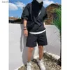 Men's Tracksuits New Mens Summer Athletic Suit 2Pcs Set Hoodie Zipper Matching Shorts Solid Goods Plus Size Casual Set 4XL Mens Clothing Q240228