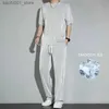 Tracki męskie nowe lodowe jedwabne setki sportowe męskie cienkie dres Mężczyźni 2024 Casual Long Pants T-shirt krótkie rękawie