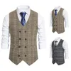 Traje con chaleco cruzado a cuadros para hombre, chaleco de Tweed con Clip Retro, chalecos clásicos para mujer Gille Steampunk, chaleco para hombre 240228