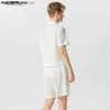 Survêtements pour hommes Ensemble pour hommes Solide Transparent Polo Col Chemise à manches courtes et deux pièces Vêtements de rue Vacances 2023 Ensemble pour hommes S-5XL Q240228