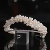 Haarspeldjes Zilver Kleur Luxe Kristal Parel Hoofdband Bruids Tiara Hoofdbanden Mode Vrouwen Bruiloft Accessoires Haarband Feestcadeau