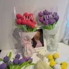 Fleurs décoratives 1 pièce, tulipes roses tissées à la main, faux Bouquet, fleurs tricotées, décoration de Table pour la maison, décoration créative de mariage