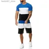 Herrespår Mens Tracksuits Män 2023 Set Jogger Summer Solid Patchwork Casual Tshirts Shorts Set Set Male 2 Pieces Sweat Suits Clothing Q240228