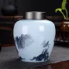 Storage Bottles Classical Ceramic Tea Double-lid Tin-lid Sealed Hand-painted Landscape Candy Nuts Coffee Beans Containers