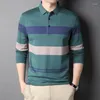 Herrpolos 2024 Spring och Autumn Cotton Long Sleeve Mens Polo Shirts High Quality Wide Stripe Business Casual Male Shirt 3xl