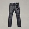 Roupas de grife Mens Jeans Luxo Marca Roxo Homem Roxo Marca Mens Low Rise Slim Fit Elástico Clássico Estilo Antigo Joelho Perfurado Resina Preto Denim