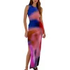 Robes décontractées Femmes Tie Dye Imprimer Robe longue Été Sans manches Tricot Stretch Maxi Femme Sexy Bodycon Cuisse Split Sundress Tenues