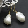 Boucles d'oreilles pendantes GuaiGuai, bijoux de culture, perle baroque blanche, véritable crochet Keshi pour dame
