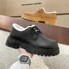 Zapatos Casuales Para Hombres Mocasines De Alto Sentido Cuero Versátil Cabeza Redonda Felpa Negra Suela Gruesa Invierno Cálido