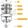 Ensembles de batterie de cuisine BriSunshine 6 paquets 4 QT ensemble de buffet de réchaud rond avec support de couvercle en verre traiteur chauffe-aliments