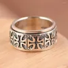 Cluster Ringe Echt Verkauft S925 Silber Retro Punk Hip-Hop Schädel Mann Ring Offene Graffiti Trendy Schmuck Urlaub Geschenk