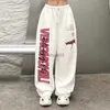 الجينز النسائي الجديد Y2K Streetwear White Track Pants Women Harajuku Hippie Wide Sweatpants Exclues Exclue Dry Print Bruisersl2403