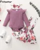 Kleider Prowow 018M Frühling Herbst Baby Mädchen Kleidung Set Voll Body + Floral Gedruckt Bogen Hosenträger Röcke + Stirnband Neugeborenen Kleider Anzug