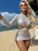 Women's Swimwear Mesh Bikinis Long Sleeve Cover-Up Micro Bikini Female Swimsuit Women Set Bathing Suit Beach Wear