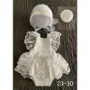 Jackor 3st Baby Girl Lace Princess Dress Newborn Photography Props Clothes Hat Pannband 03 månader Bebe Romper Foto Shoot Accessories