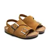 Sandals Nubuck PU leather sandals childrens brown cork shoes double button adjustable sandals boys and girls beach slippers outdoor baby shoes J240228