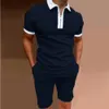 Summer Mens Polos Tracksuits Short Sleeve Zip Polo Shirts Shorts Set Hombre Sport Casual Jersey 2-piece Suit Jogger Clothing 240223