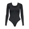 Women's Shapers Solid Color Long Sleeve Double Lined Bodysuit Basic Thong Style Fabric Tight-fitting Shapewear Sports