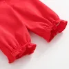 Jaquetas Cekcya Coreano Menina Bebê Vermelho Bodysuits Infantil Princesa Romper com Chapéu de Renda Macacão Recém-nascido Meninas Aniversário Ano Novo Outfits