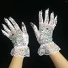 Stage Wear Mesh Black Gloves Lace Crystals Stones Long Mittens Rhinestones Stretch Transparent Bar Singer Ornament Party Accessories