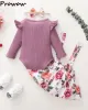 Kleider Prowow 018M Frühling Herbst Baby Mädchen Kleidung Set Voll Body + Floral Gedruckt Bogen Hosenträger Röcke + Stirnband Neugeborenen Kleider Anzug