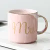 Luxury Pink Gold Mr Mrs Ceramic Marble Coffee Mug Cup Weddal Bridal Couples Lover's Gift Mug Porcelain Milk Tea Breakfast C301S