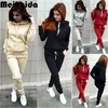 Kvinnors tvådelade byxor Autumn Winter Hoodies Två stycken Set Tracksuit Women Ordized Pullovers Sweatshirts Casual Long Pants Sports Suit Female