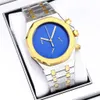 Luxury Men's Watch Master Gold and Silver Base de acero de acero inoxidable de dos colores Dial de color sólido Running Second Movimiento Hebilla 41 mm