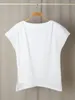 Women's T Shirts Tees 2024 Summer Cotton Shoulder Pad Asymmetric O-Neck Fashion Slim Casual T-shirt