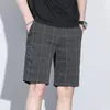 Men's Shorts 2024 Men Summer Fashion Business Stripe Plaid Casual Chino Short Office Trousers Breathable Brand Clothing Solid Color