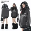 Oversize Hoodies Trendy and Cool Plush Contrast Rabbit Ears Embroidered Letter Cute Print Long Sleeve Warm Plush Hooded Sweater