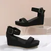 Sandals Black Wedge Women's Summer Shoes Platform Open Open Toe بالإضافة إلى حجم غير رسمي