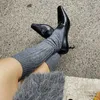 Klänningskor Korea Style Square Toe High Heel Shoes Elegant Woman Cowhide präglade läderpumpar Tunna klackar Basic Pumps Party Dress Heelsh24228