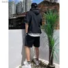 Men's Tracksuits New Mens Summer Athletic Suit 2Pcs Set Hoodie Zipper Matching Shorts Solid Goods Plus Size Casual Set 4XL Mens Clothing Q240228