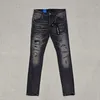 Designerkleding Herenjeans Luxe merk Paars Man Paars merk Heren laagbouw Slim Fit Elastisch Klassiek Oude stijl Knie Geperforeerd hars Zwart denim