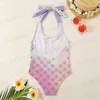 Trendy Girls Swimsuits Toddler Kids One-Pieces Swimwears Children Bikini Summer Full Letter Printed Beach Pool Sport Bathing Neckline Swimsuit