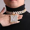 Bubble Letter A ~ Z Enkele Baguette Initial Ketting voor Mannen Iced Out Hanger Hip Hop Rock Rapper Sieraden 240220